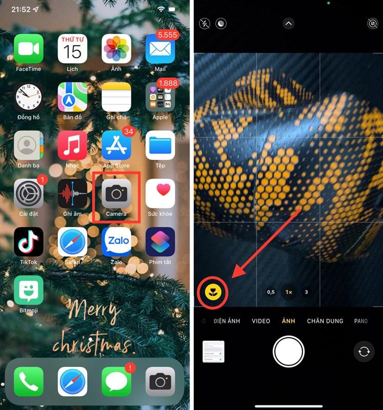 Cách chuyển đổi chụp ảnh Macro trong ứng dụng Camera iPhone