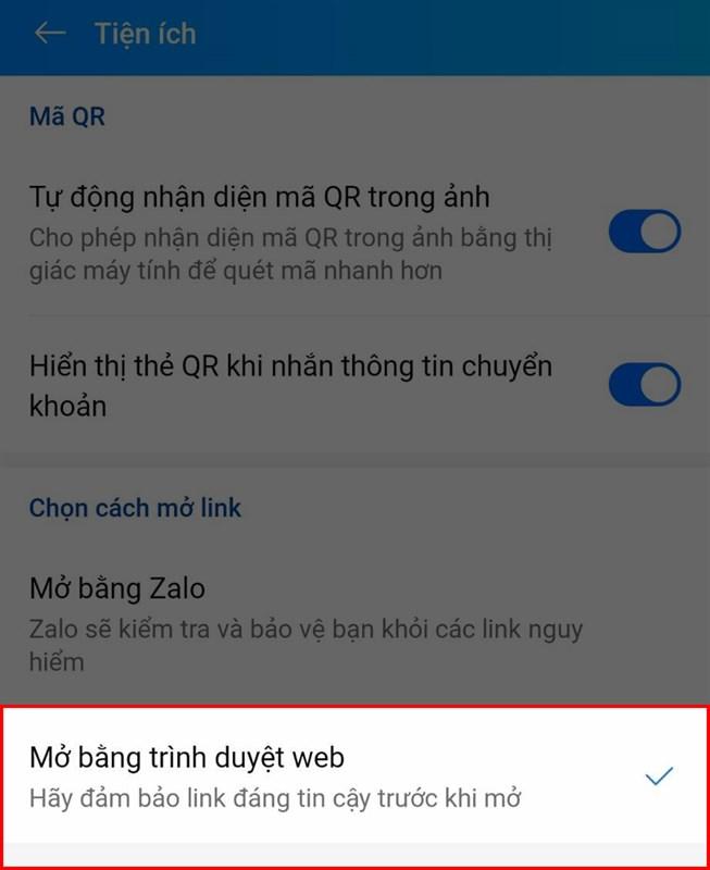 Cách mở link trên Zalo bằng Chrome