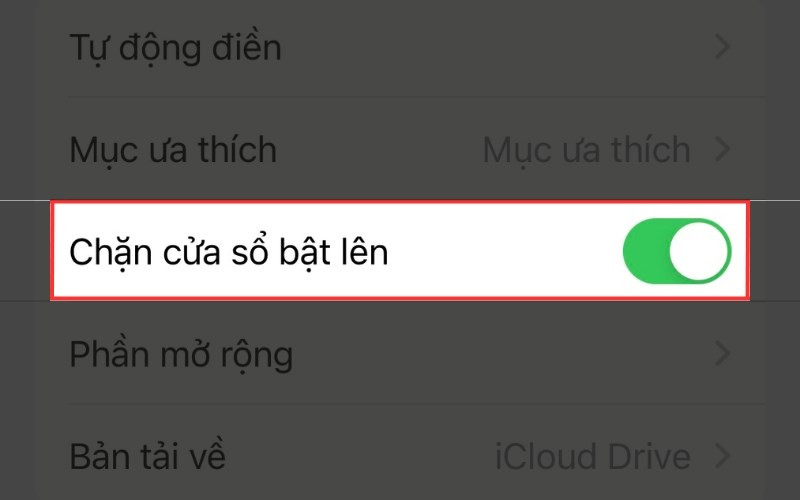 Alt: Cài đặt chặn cửa sổ bật lên trên Safari