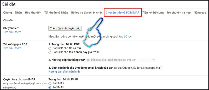 alt: Cài đặt chuyển tiếp và POP/IMAP trong Gmail