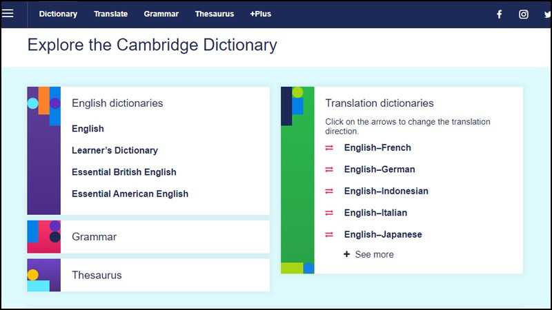 alt: Cambridge Dictionary, lựa chọn cho người học chuyên sâu