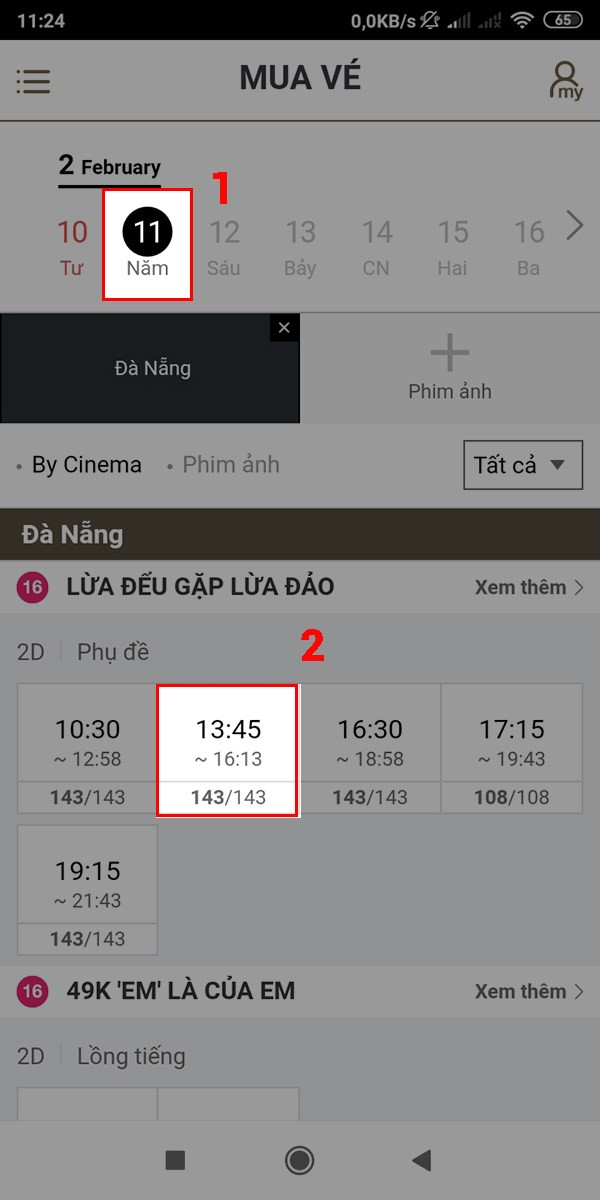 Alt: Chọn phim và suất chiếu trên Lotte Cinema