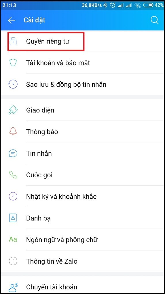 alt: Chọn quyền riêng tư Zalo