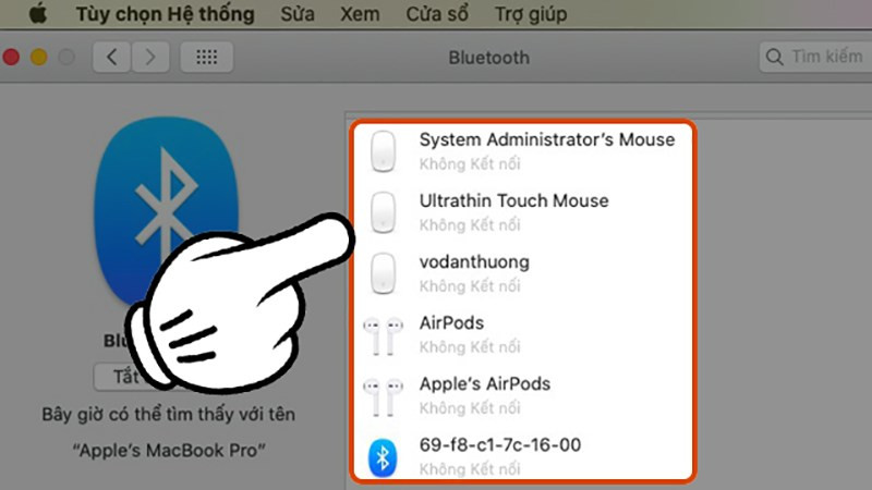 alt: Danh sách thiết bị Bluetooth trên macOS