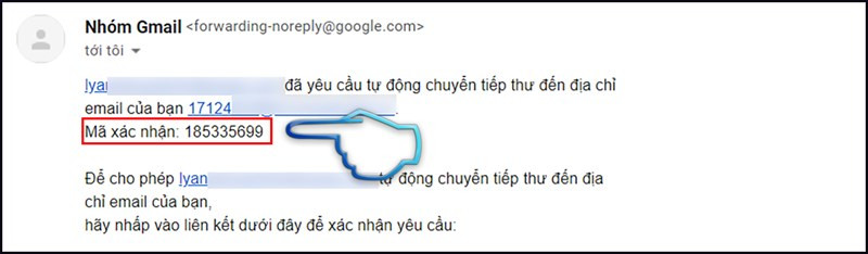 alt: Email xác nhận chuyển tiếp