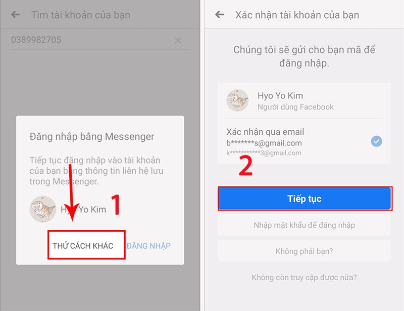 alt: Giao diện chọn Thử cách khác trên Facebook