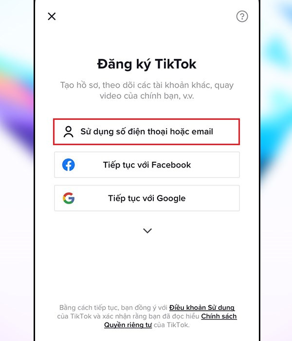 alt: Giao diện đăng ký tài khoản TikTok