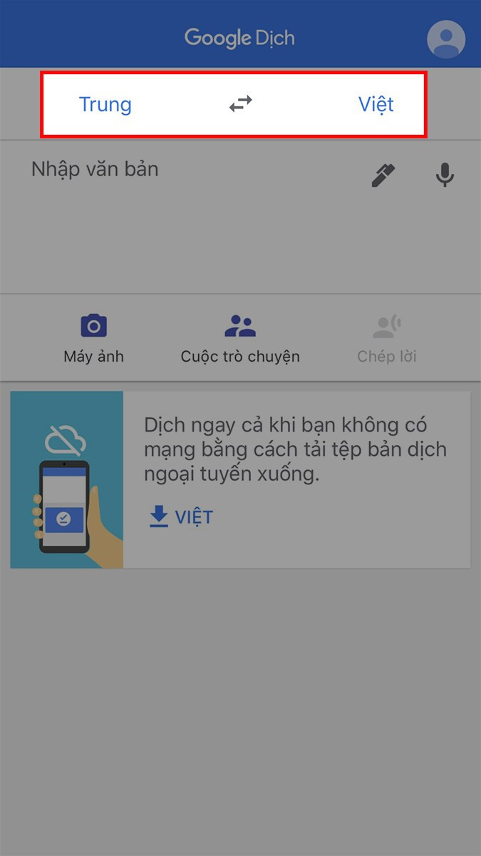 Alt: Giao diện Google Dịch trên điện thoại