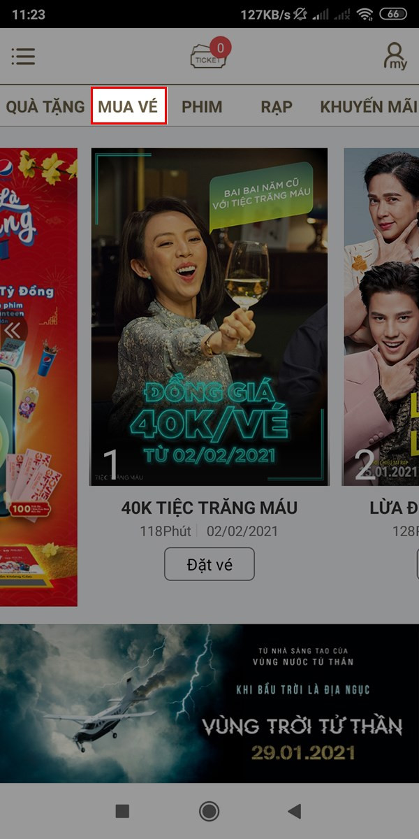 Alt: Giao diện mua vé trên ứng dụng Lotte Cinema