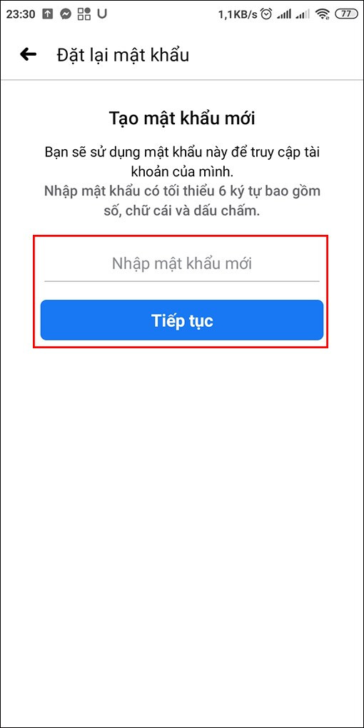 alt: Giao diện nhập mật khẩu mới