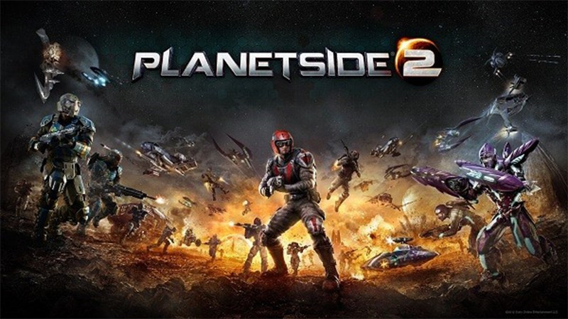 alt: Hình ảnh gameplay PlanetSide 2 với chiến trường rộng lớn, nhiều người chơi và phương tiện chiến đấu đa dạng