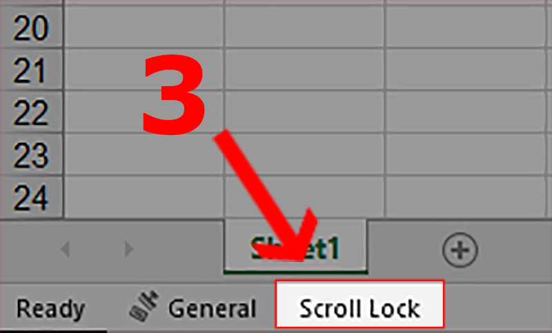 alt: Kiểm tra Scroll Lock trong thanh trạng thái Excel