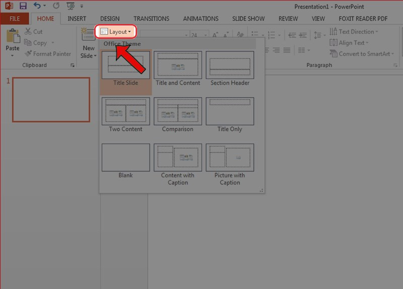 Alt: Lựa chọn các loại layout khác nhau trong PowerPoint