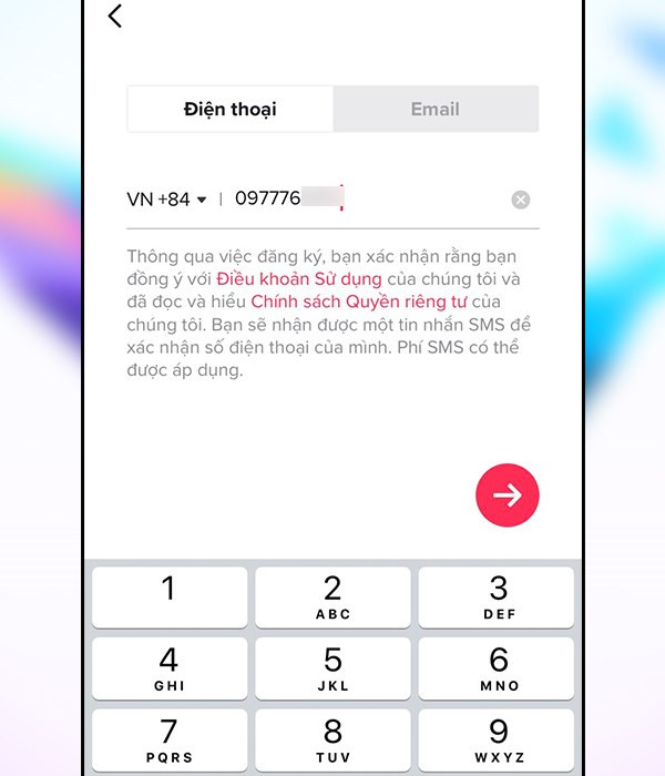 alt: Nhập số điện thoại để đăng ký TikTok