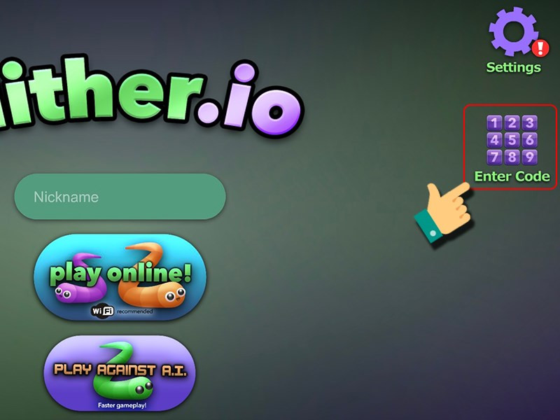 alt: Nút Enter Code trong game Slither.io