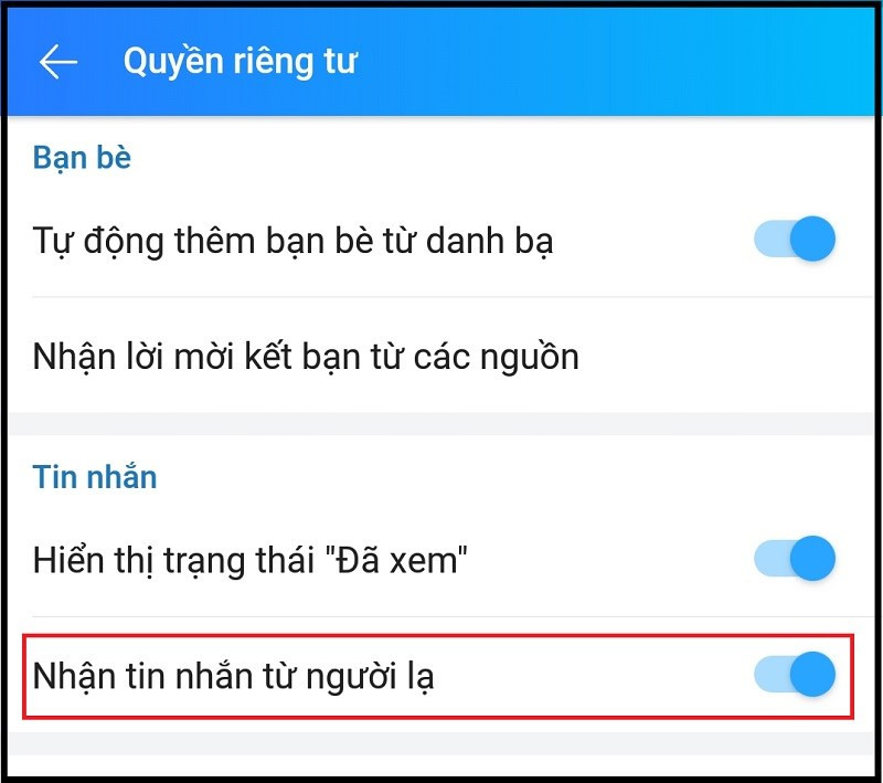 alt: Tắt nhận tin nhắn từ người lạ