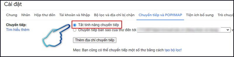 alt: Tắt tính năng chuyển tiếp email