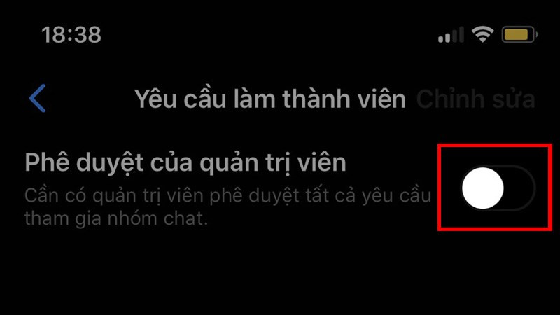 alt text: Bật phê duyệt quản trị viên