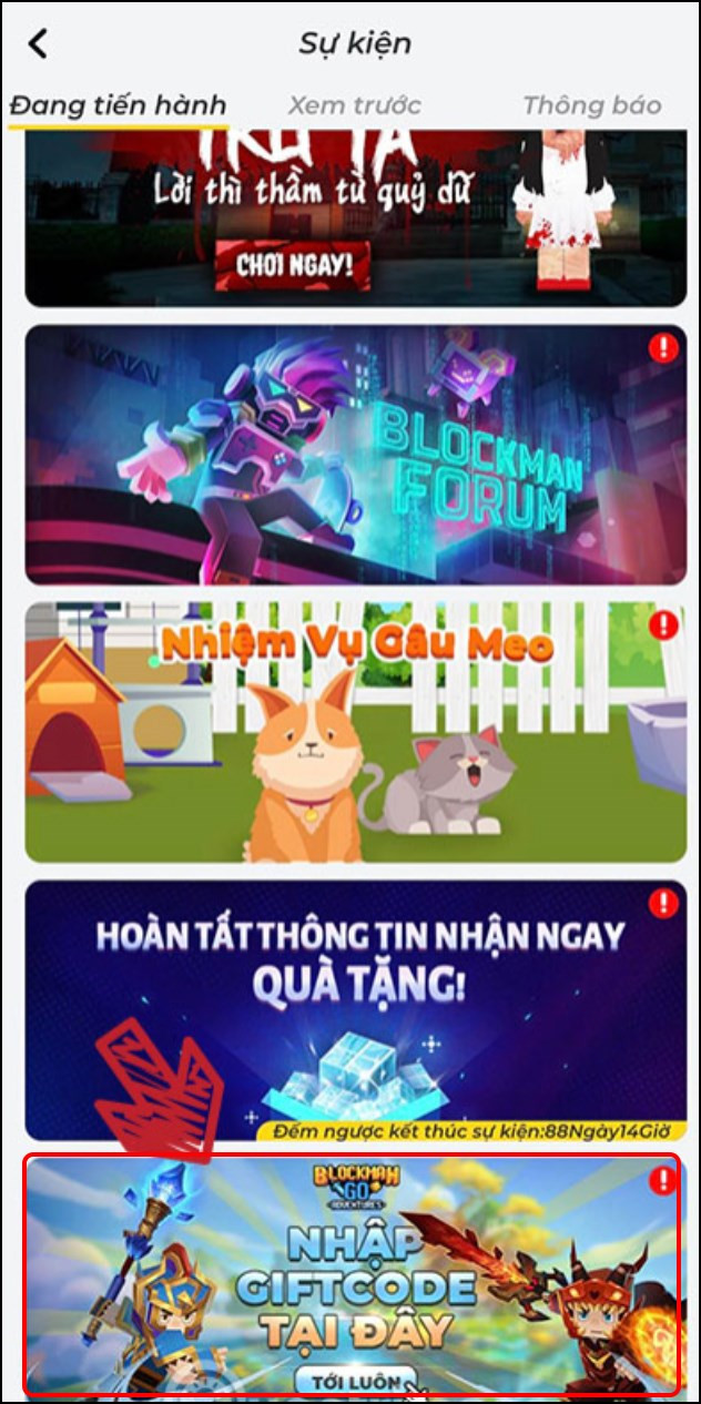 alt text: Bước 2: Chọn Nhập Giftcode