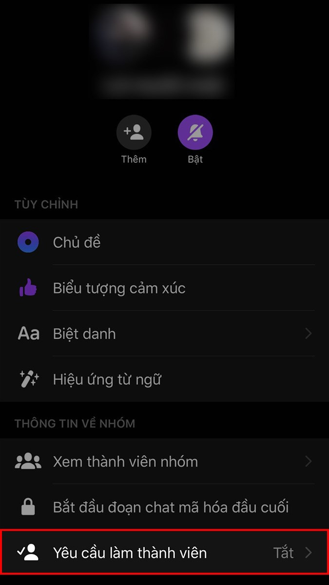 alt text: Cài đặt yêu cầu làm thành viên trên Messenger