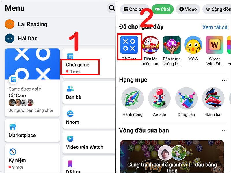 alt text: Chọn game trên Facebook điện thoại