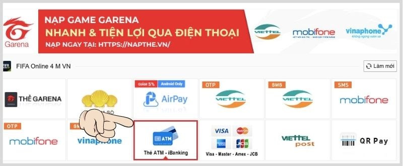 alt text: Chọn hình thức Internet Banking