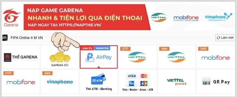 alt text: Chọn hình thức thanh toán Airpay