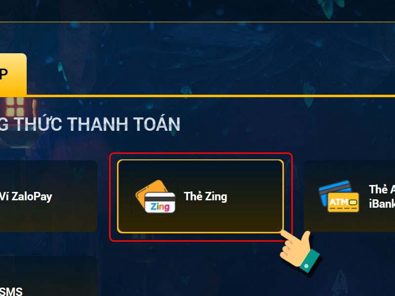 alt text: Chọn hình thức thanh toán bằng thẻ Zing