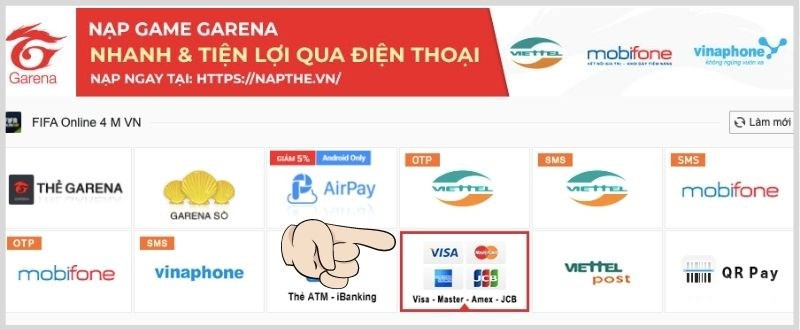 alt text: Chọn hình thức Visa/Mastercard