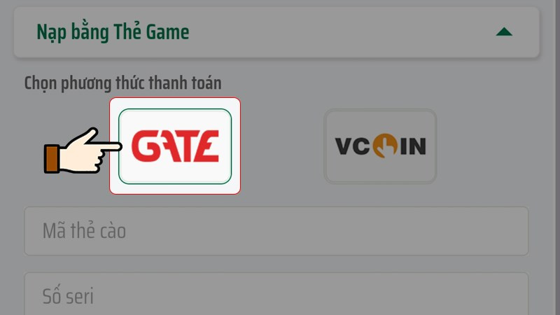 alt text: Chọn loại thẻ Gate/Vcoin