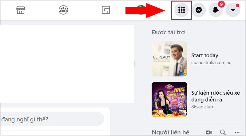 alt text: Chọn menu game trên Facebook