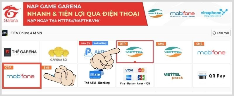 alt text: Chọn nhà mạng Viettel/Mobifone