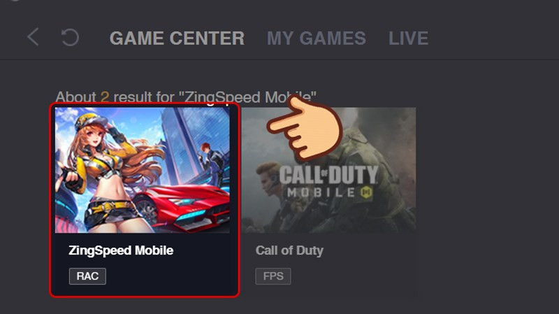 alt text: Chọn ZingSpeed Mobile trên GameLoop