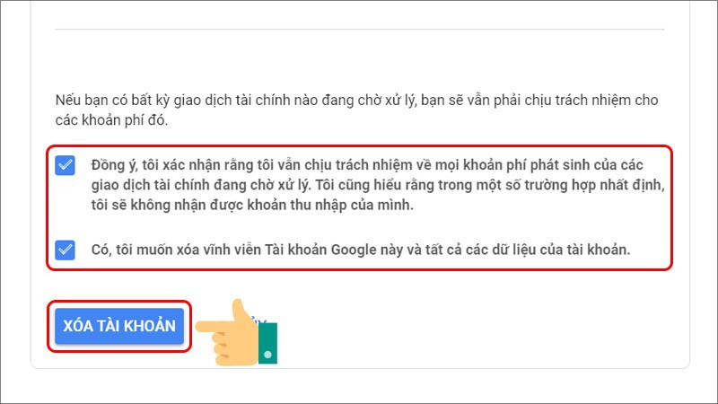 alt text: Đánh dấu tích vào các ô xác nhận