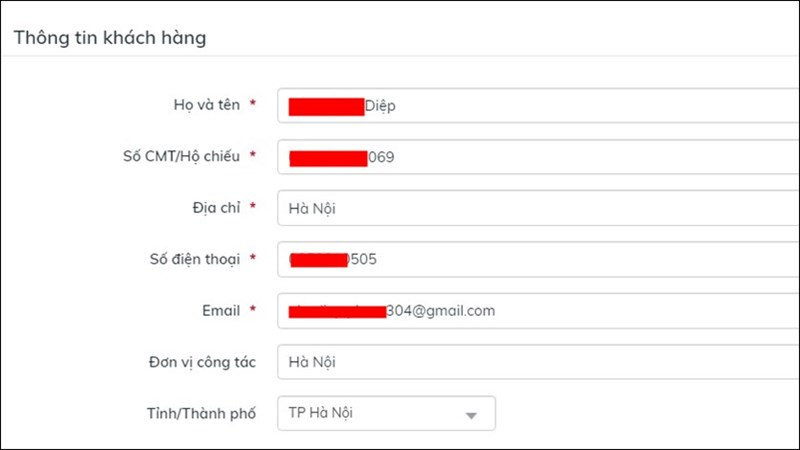 Alt text: Điền thông tin khách hàng khi đăng ký SMS Banking BIDV Online