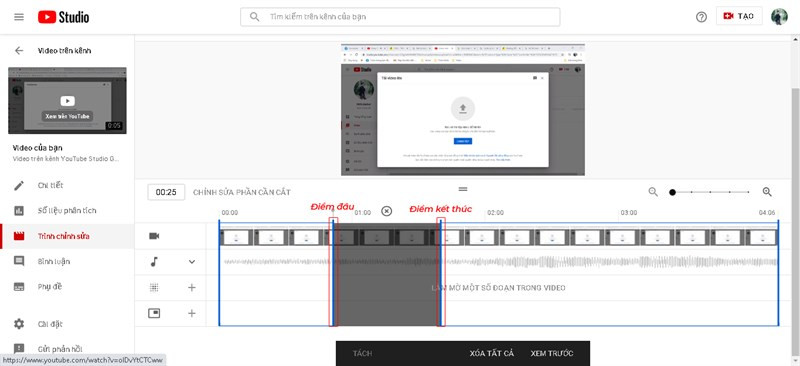 Alt text: Giao diện cắt video YouTube, cho phép người dùng chọn chính xác điểm bắt đầu và kết thúc của đoạn video.