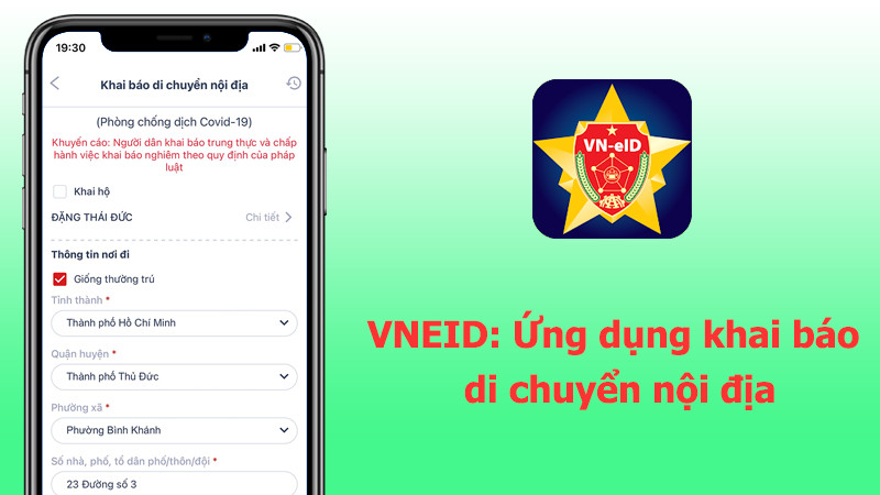 alt text: Giao diện khai báo di chuyển nội địa trên VNEID