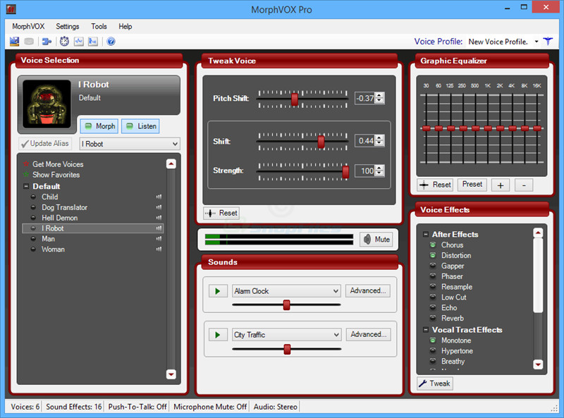 alt text: Giao diện MorphVOX Pro với các tùy chỉnh giọng nói