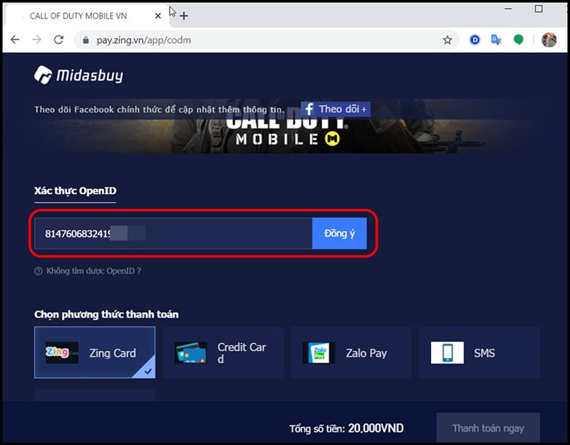 alt text: Giao diện nạp CP Call of Duty Mobile