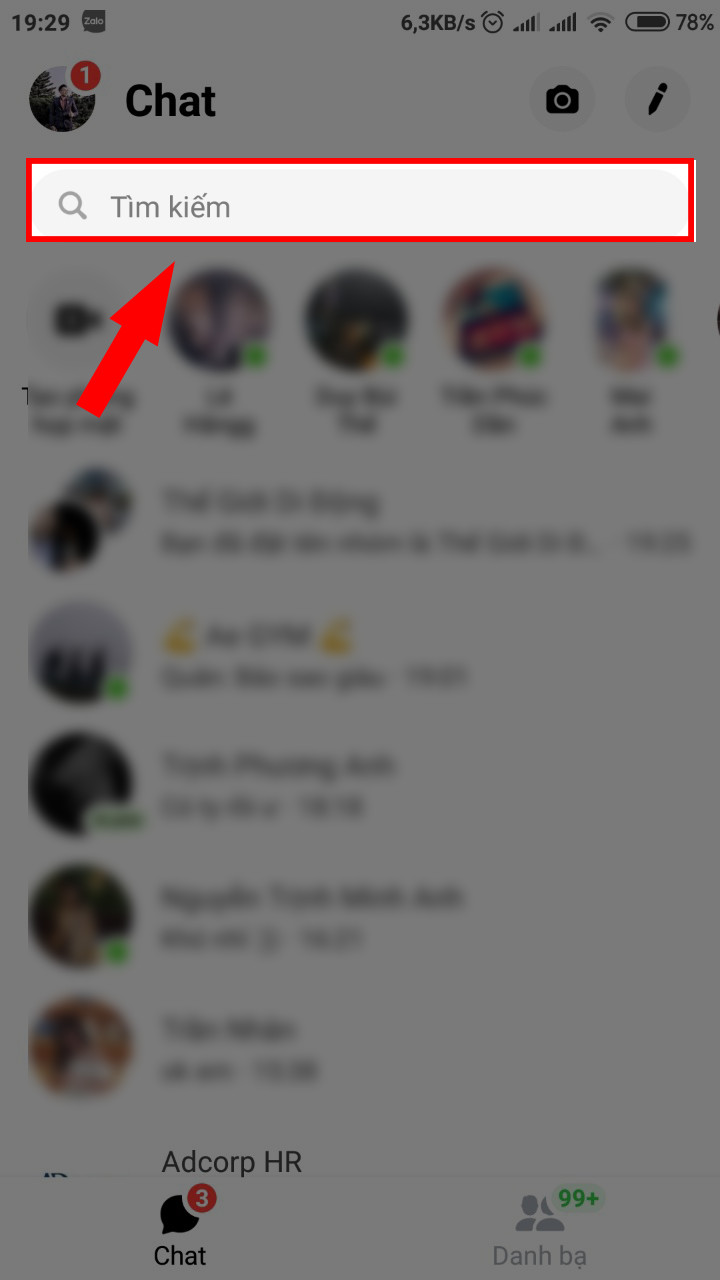 alt text: Giao diện tìm kiếm trên Messenger