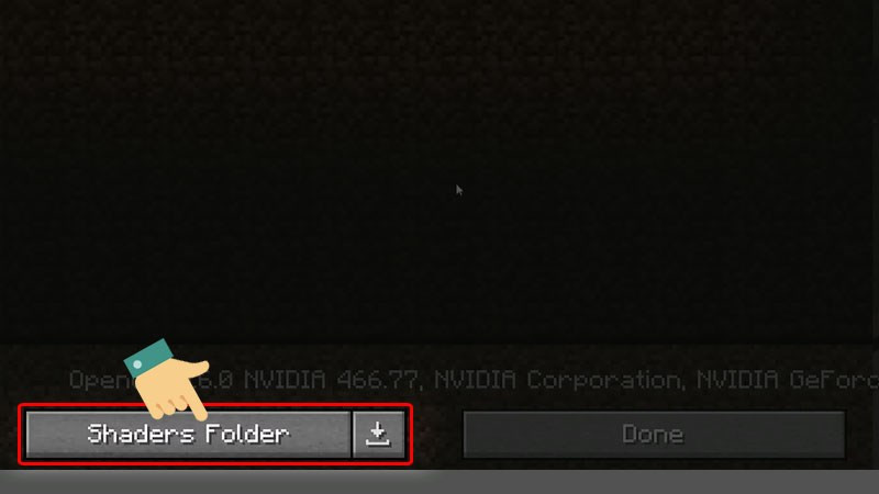 alt text: Hình ảnh minh họa nút "Shaders Folder" trong cài đặt Shaders của Minecraft