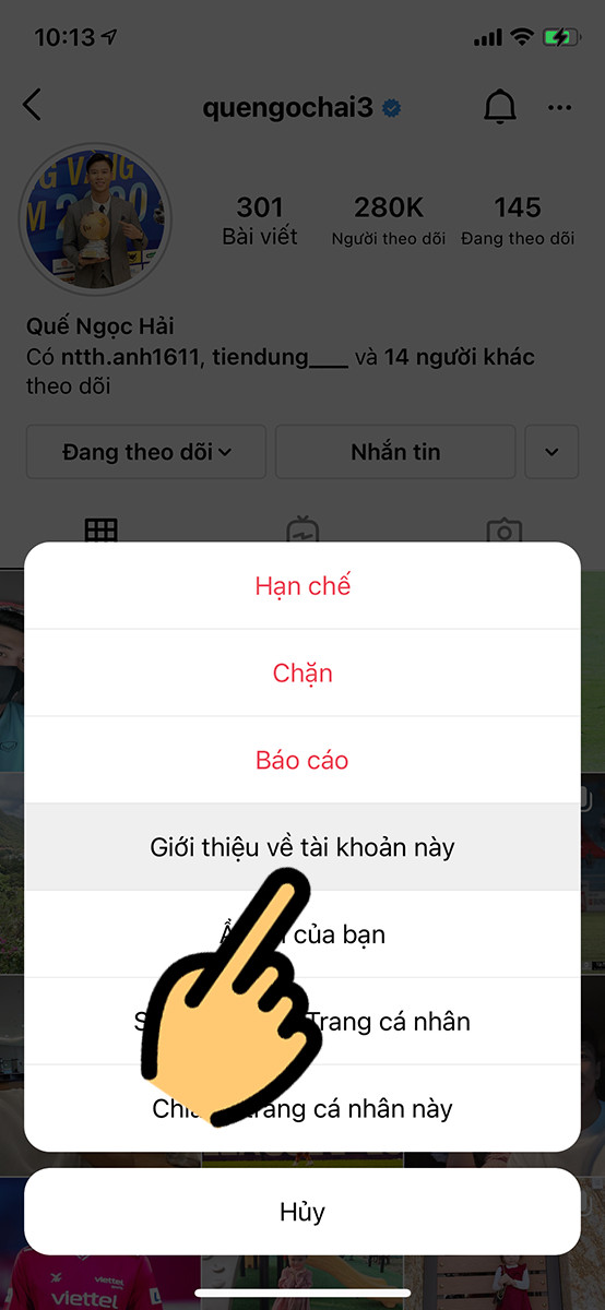 alt text: Lựa chọn "Giới thiệu về tài khoản này"