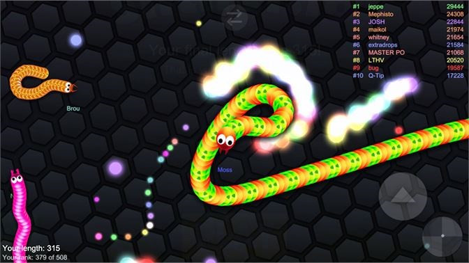 alt text: Màn hình chơi game Slither.io trên điện thoại