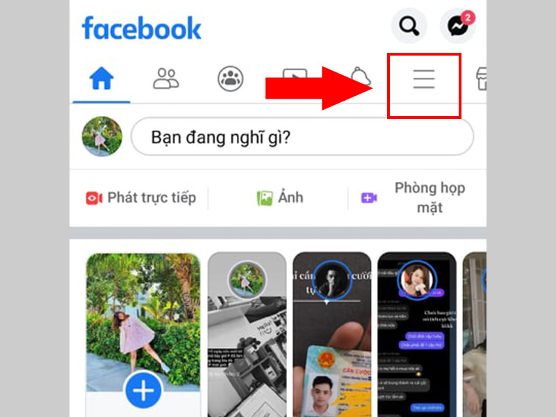 alt text: Menu Facebook trên điện thoại