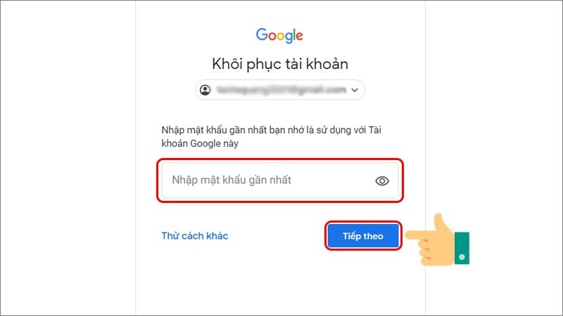 alt text: Nhập mật khẩu gần nhất