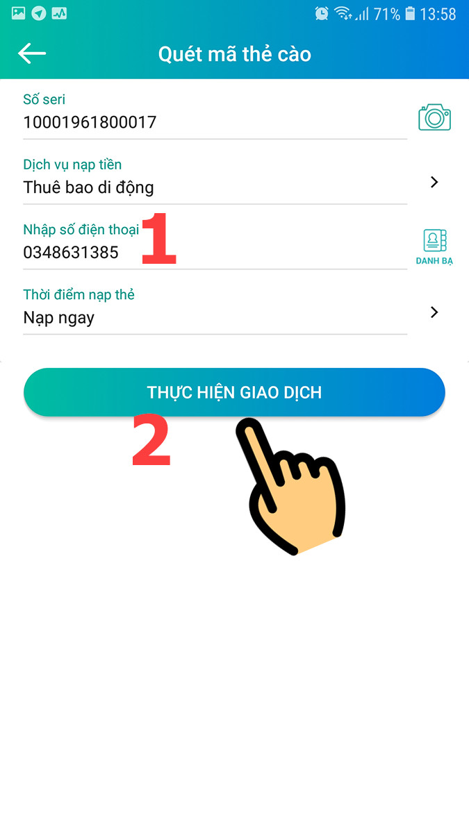 alt text: Nhập thông tin nạp tiền trên ViettelPay