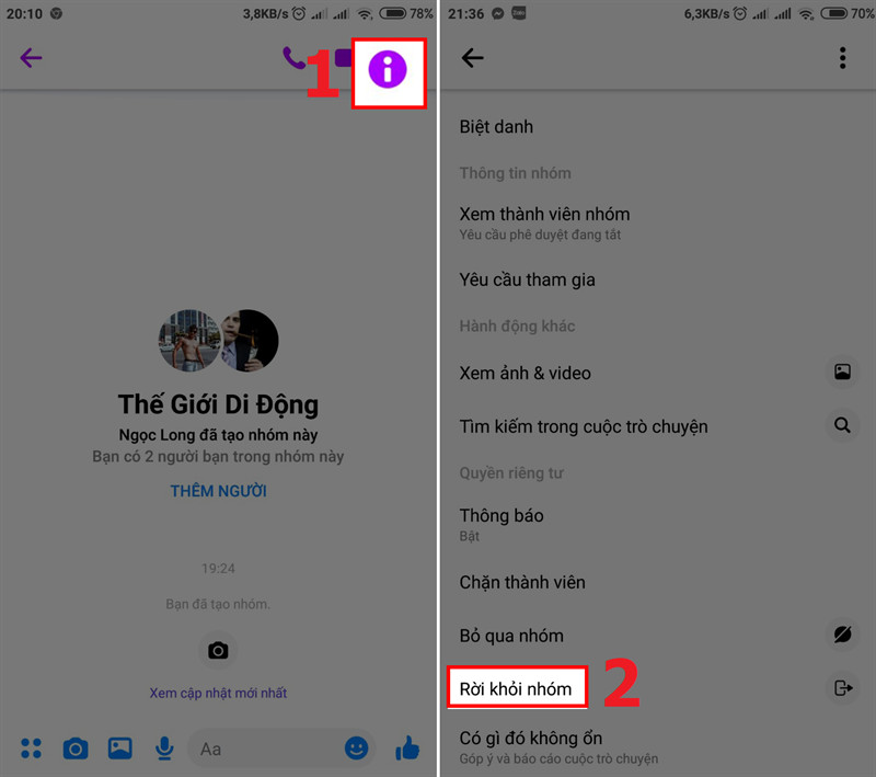 alt text: Rời khỏi nhóm chat