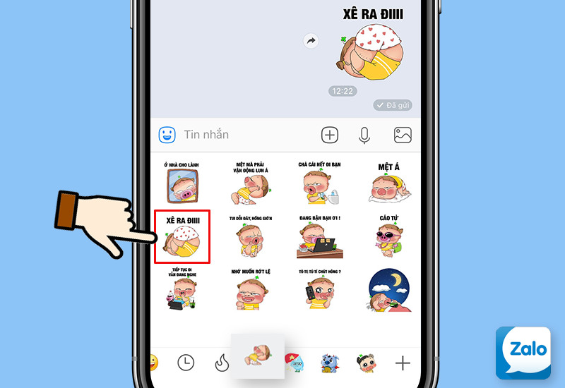 alt text: Sử dụng sticker trong cuộc trò chuyện Zalo