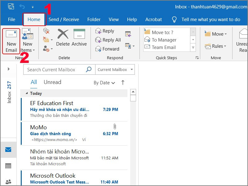 alt text: Tạo email mới trong Outlook