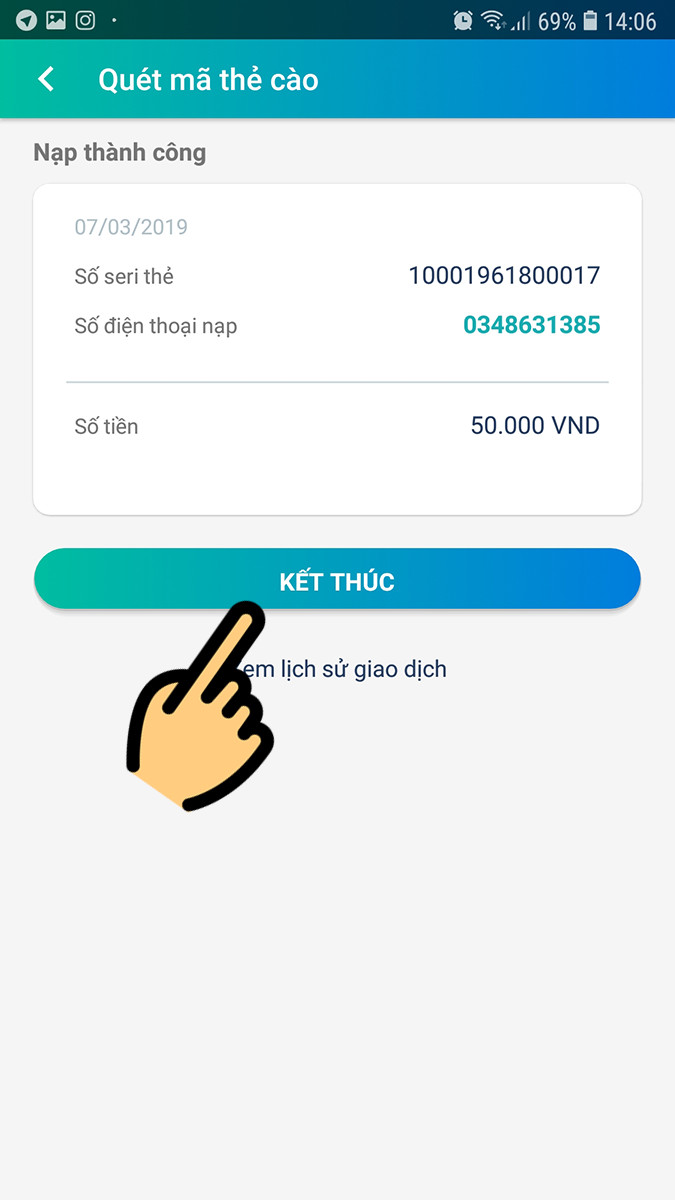 alt text: Thông báo nạp thẻ thành công trên ViettelPay